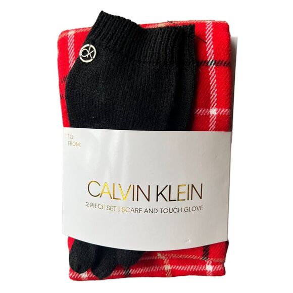 Calvin Klein Accessories - Calvin Klein Scarf Glove Set Womens One Size Red Plaid 2 Pc Holiday Winter Gift